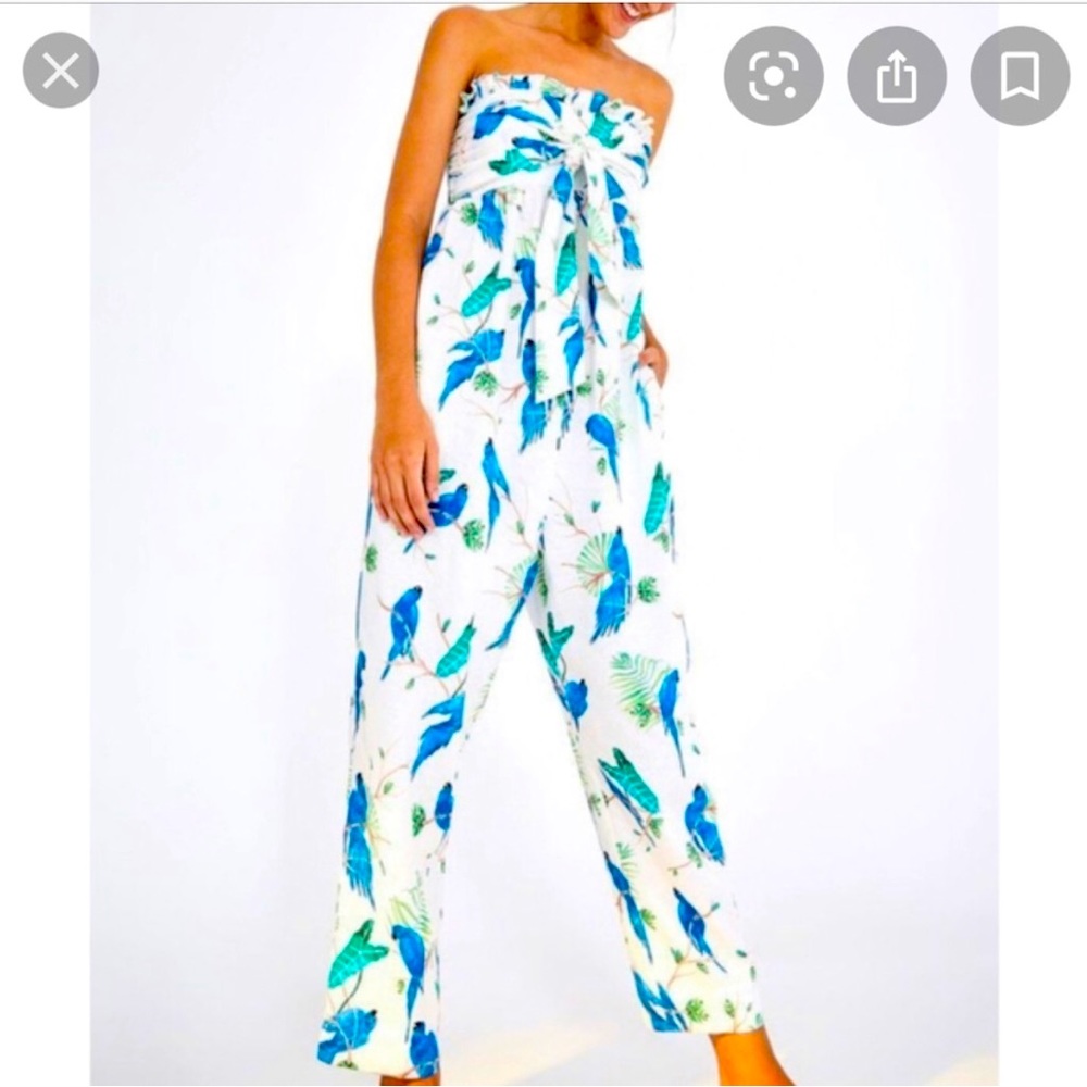 Farm Rio parrots strapless bow jumpsuit size Small